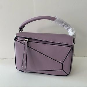 Real Leather | Mini Lavender Purple Patchwork Puzzle Satchel Chic Crossbody Bag